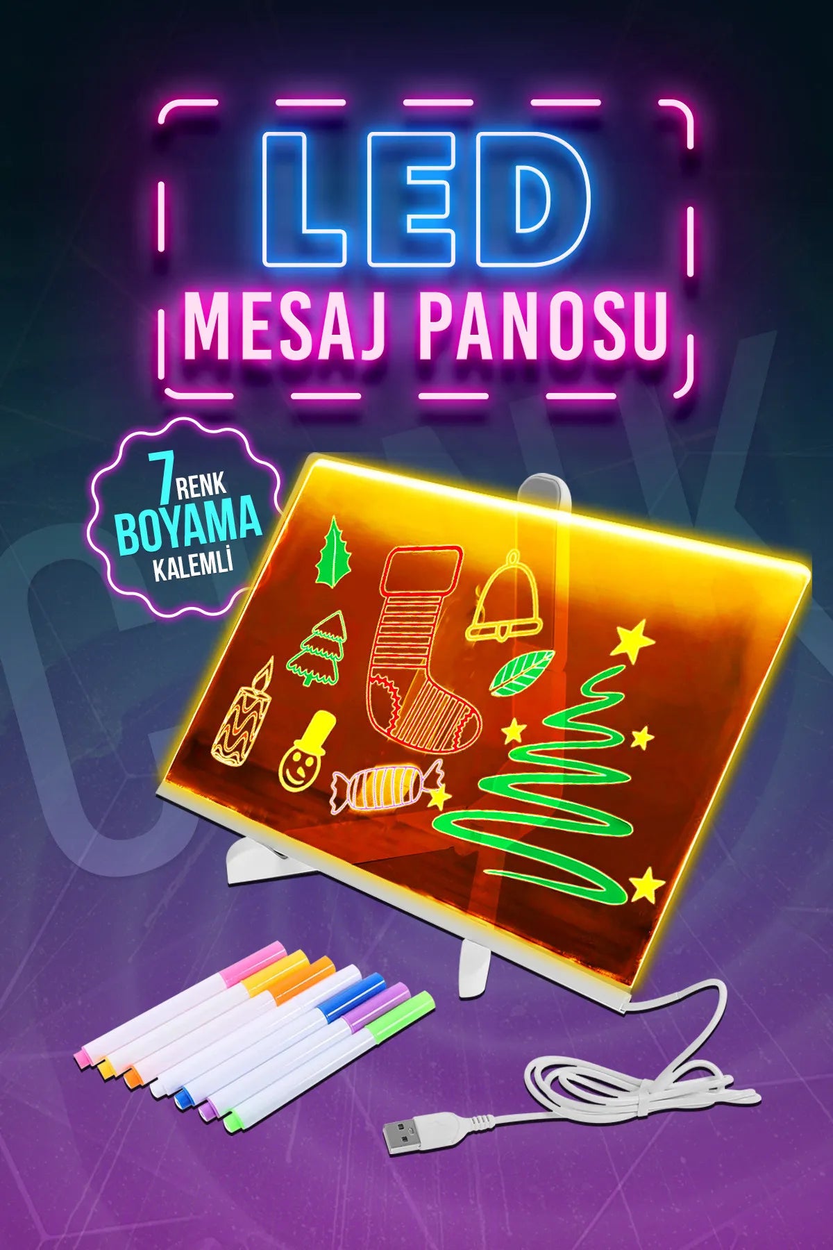 Perla Viva® 7 Renk Işık Boyama Kalemli Led Resim Panosu