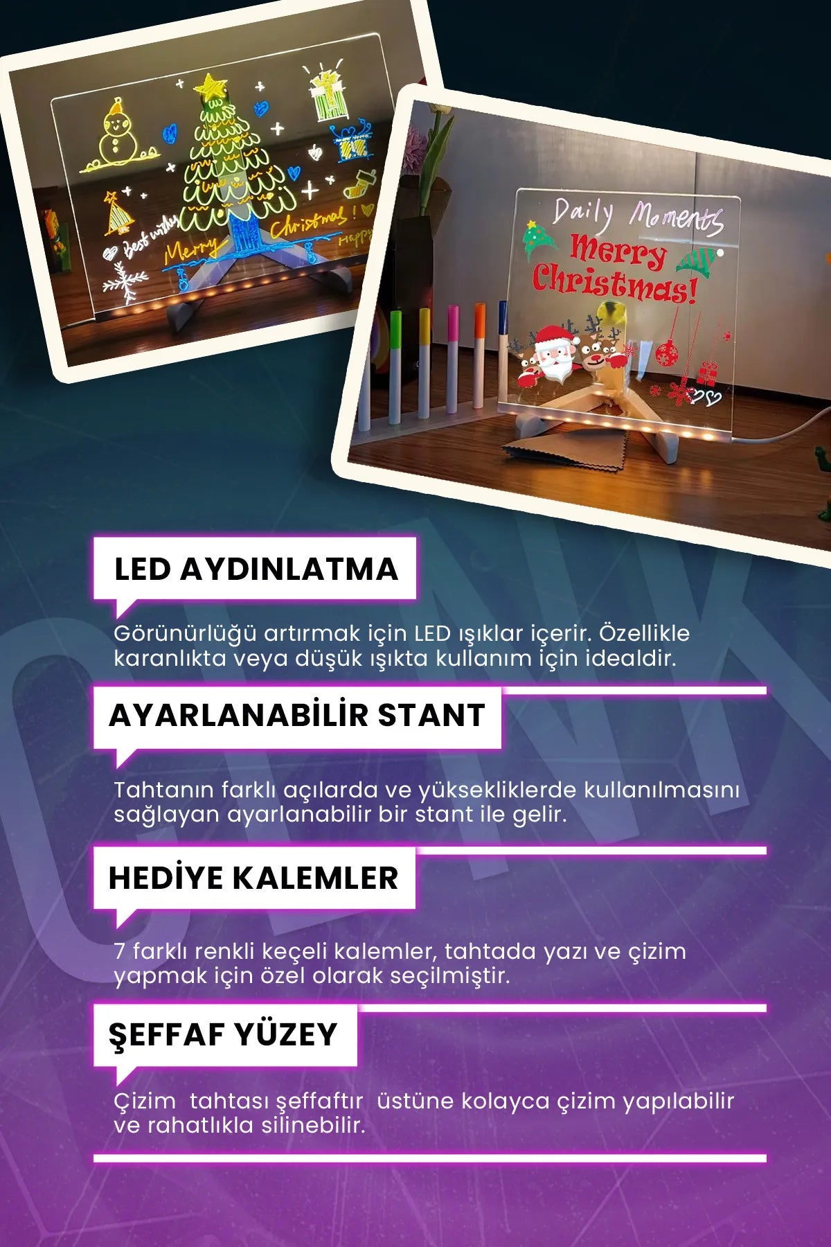 Perla Viva® 7 Renk Işık Boyama Kalemli Led Resim Panosu